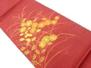 手織り紬手描き菊模様洒落袋帯